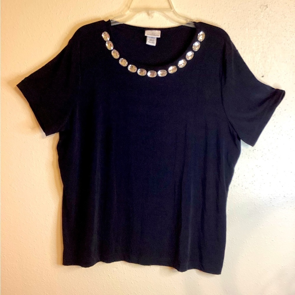 Jaclyn Smith Jeweled on Collar Black Blouse Size XXL